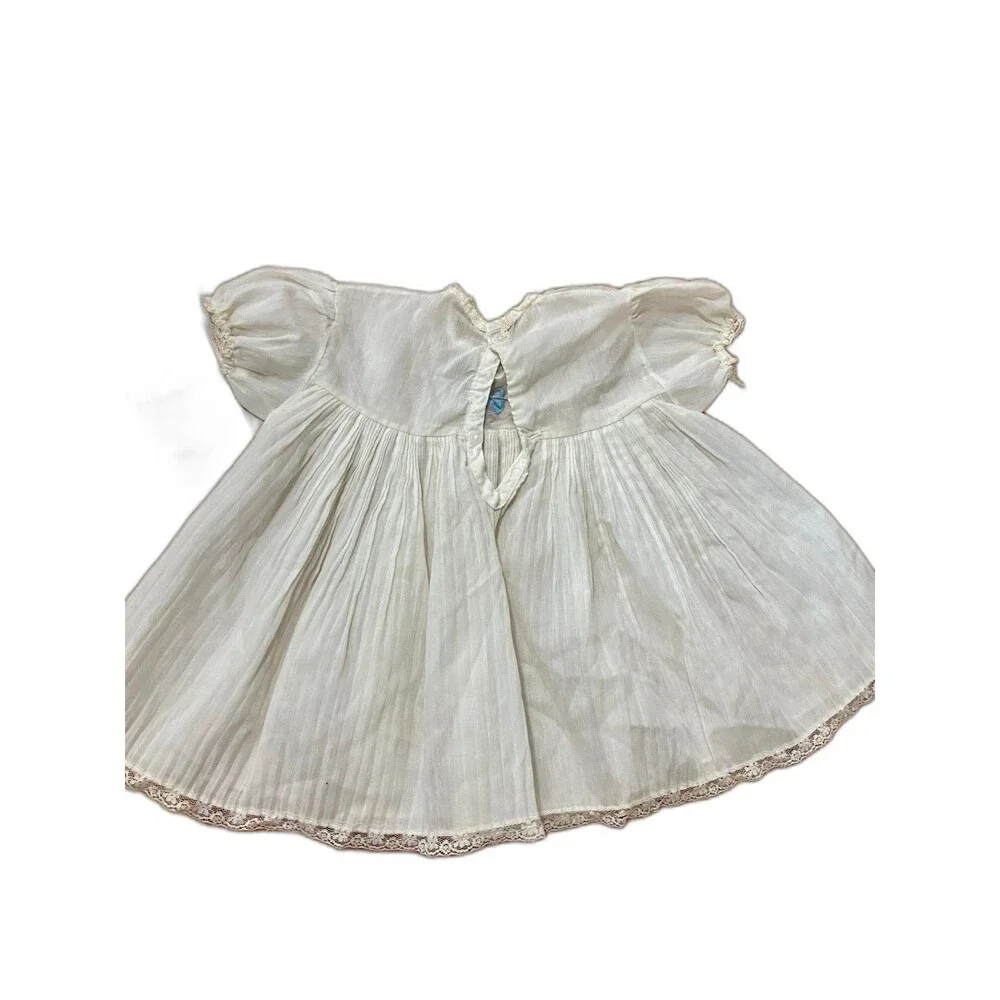 Vintage White Cotton Baby Dress Floral Embroidered Lace‎ Trim Pleated Heirloom